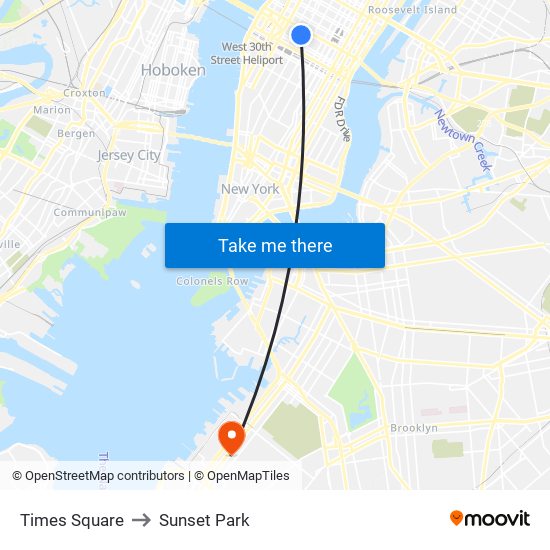 Times Square to Sunset Park map