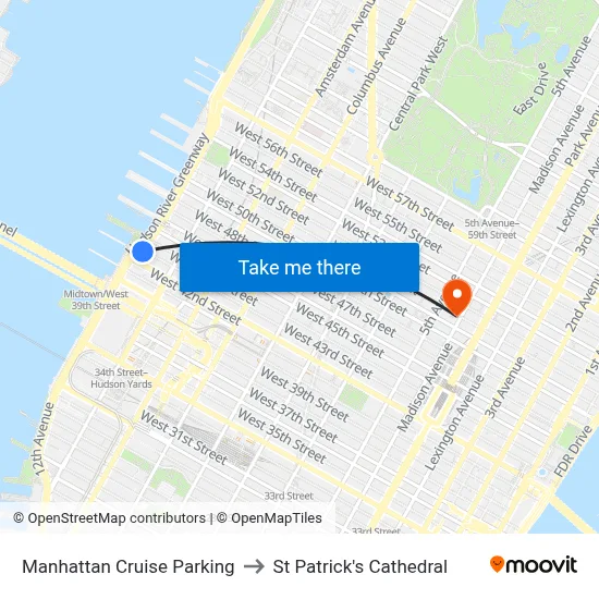 Manhattan Cruise Parking to St Patrick's Cathedral map