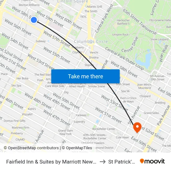 Fairfield Inn & Suites by Marriott New York Manhattan/Central Park to St Patrick's Cathedral map