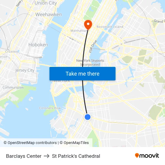 Barclays Center to St Patrick's Cathedral map