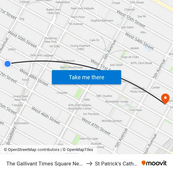 The Gallivant Times Square New York to St Patrick's Cathedral map