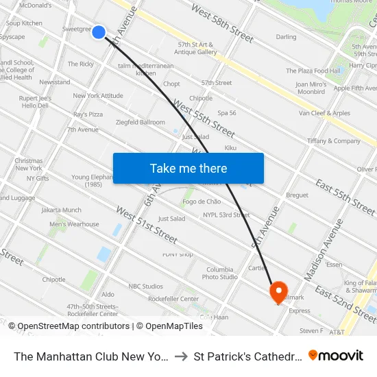 The Manhattan Club New York to St Patrick's Cathedral map