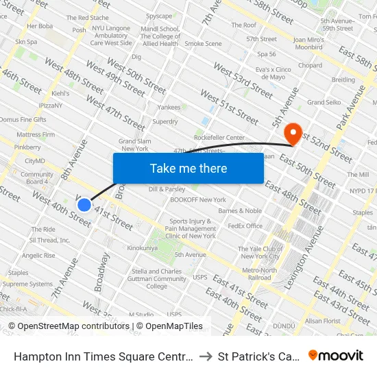 Hampton Inn Times Square Central New York to St Patrick's Cathedral map