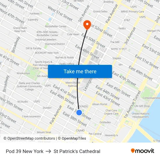 Pod 39 New York to St Patrick's Cathedral map