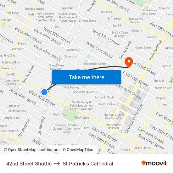 42nd Street Shuttle to St Patrick's Cathedral map