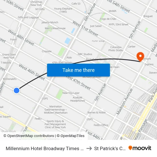 Millennium Hotel Broadway Times Square, New York to St Patrick's Cathedral map