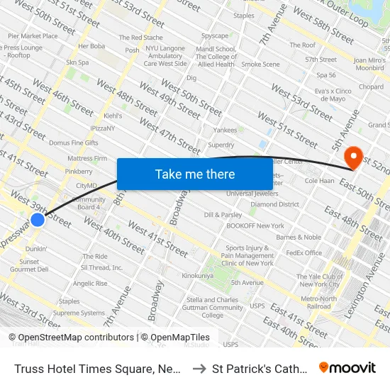 Truss Hotel Times Square, New York to St Patrick's Cathedral map