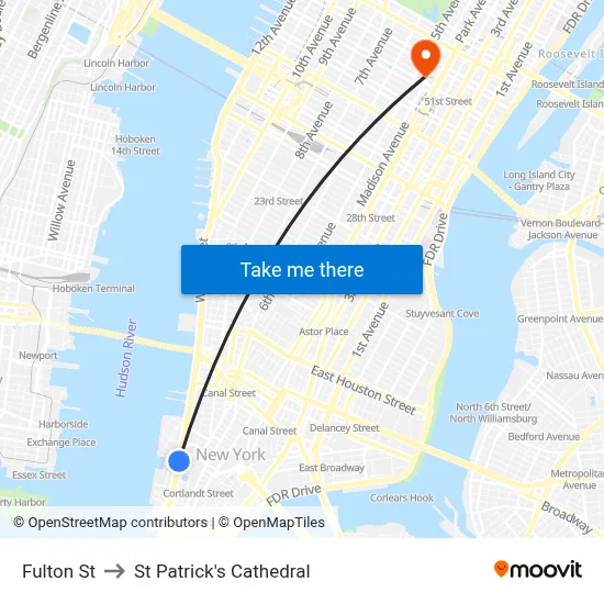 Fulton St to St Patrick's Cathedral map