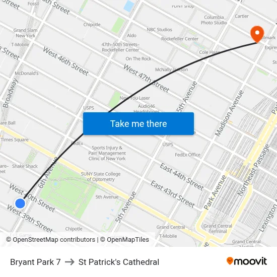 Bryant Park 7 to St Patrick's Cathedral map