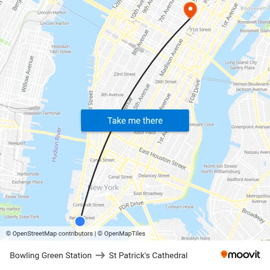 Bowling Green Station to St Patrick's Cathedral map