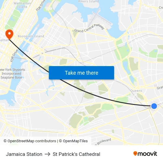 Jamaica Station to St Patrick's Cathedral map