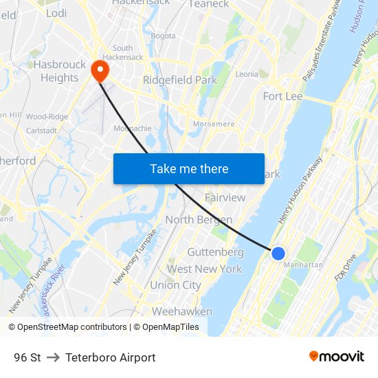 96 St to Teterboro Airport map