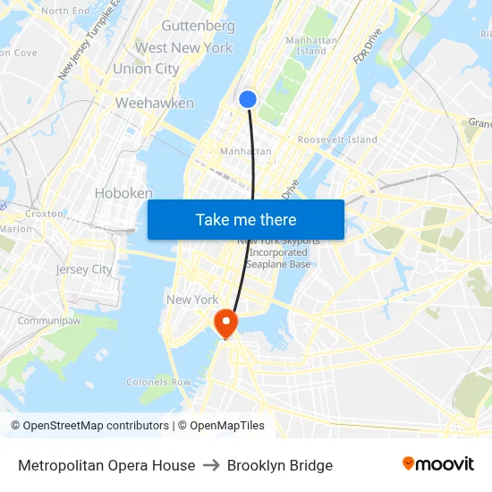Metropolitan Opera House to Brooklyn Bridge map