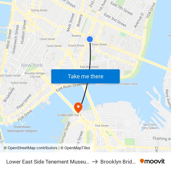 Lower East Side Tenement Museum to Brooklyn Bridge map