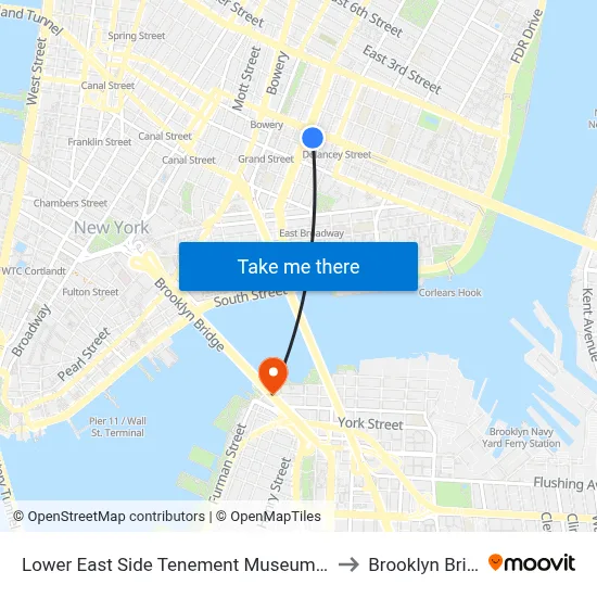 Lower East Side Tenement Museum Offices to Brooklyn Bridge map
