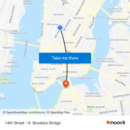 14th Street to Brooklyn Bridge map