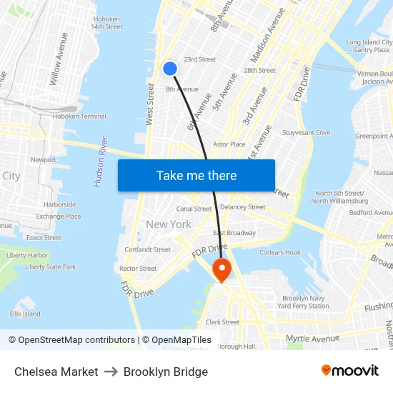 Chelsea Market to Brooklyn Bridge map