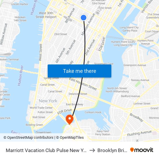 Marriott Vacation Club Pulse New York City to Brooklyn Bridge map