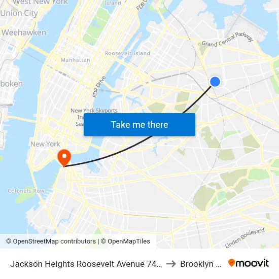Jackson Heights Roosevelt Avenue 74th Street Station to Brooklyn Bridge map