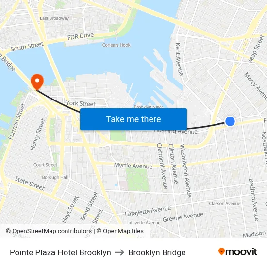 Pointe Plaza Hotel Brooklyn to Brooklyn Bridge map