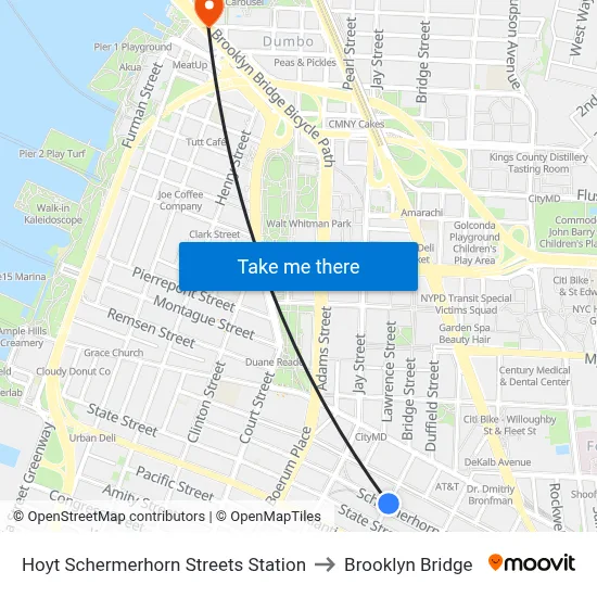 Hoyt Schermerhorn Streets Station to Brooklyn Bridge map