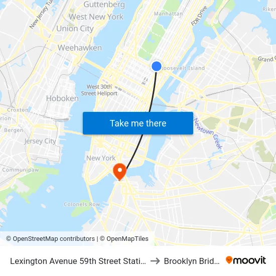 Lexington Avenue 59th Street Station to Brooklyn Bridge map
