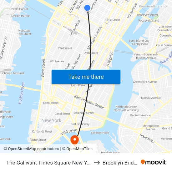 The Gallivant Times Square New York to Brooklyn Bridge map