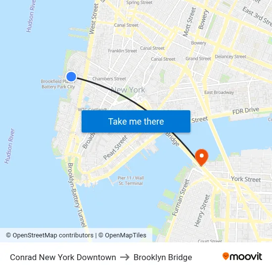 Conrad New York Downtown to Brooklyn Bridge map