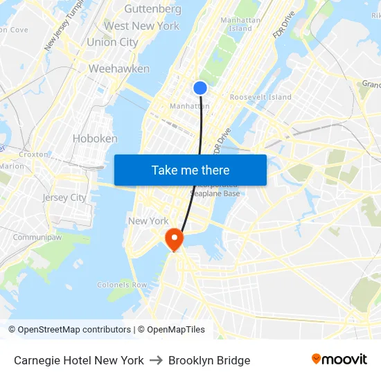 Carnegie Hotel New York to Brooklyn Bridge map