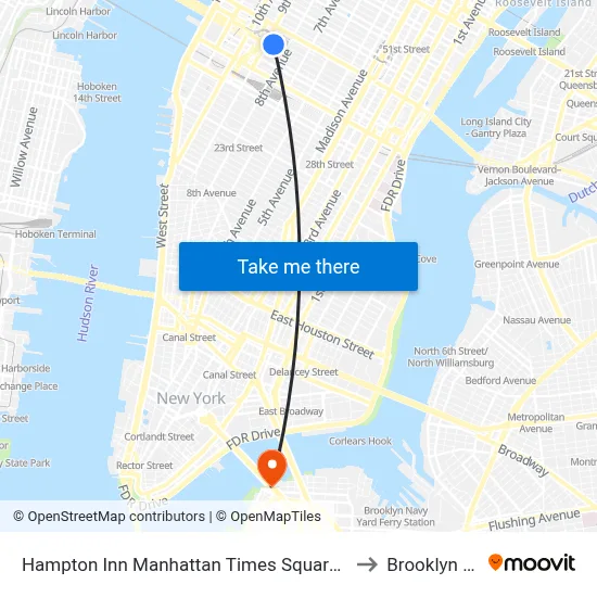 Hampton Inn Manhattan Times Square South New York to Brooklyn Bridge map
