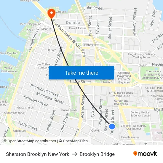Sheraton Brooklyn New York to Brooklyn Bridge map