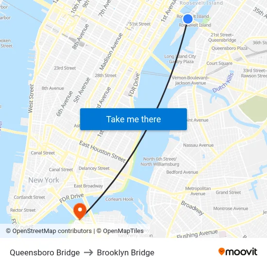 Queensboro Bridge to Brooklyn Bridge map