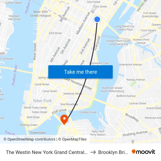 The Westin New York Grand Central Hotel to Brooklyn Bridge map