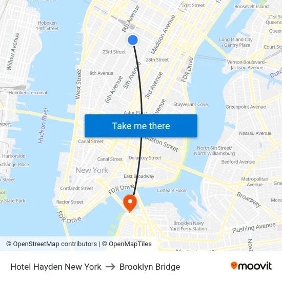 Hotel Hayden New York to Brooklyn Bridge map