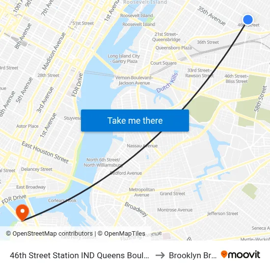 46th Street Station IND Queens Boulevard Line to Brooklyn Bridge map