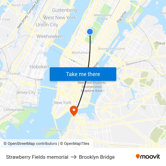 Strawberry Fields memorial to Brooklyn Bridge map