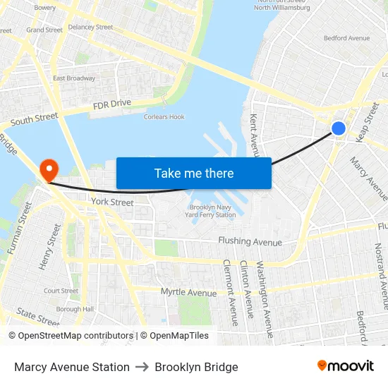 Marcy Avenue Station to Brooklyn Bridge map