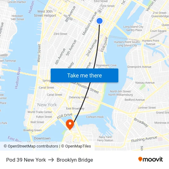 Pod 39 New York to Brooklyn Bridge map