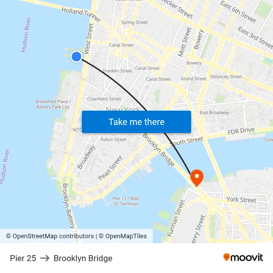Pier 25 to Brooklyn Bridge map