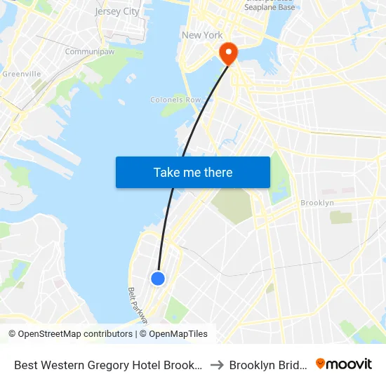 Best Western Gregory Hotel Brooklyn to Brooklyn Bridge map
