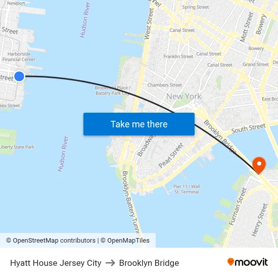 Hyatt House Jersey City to Brooklyn Bridge map