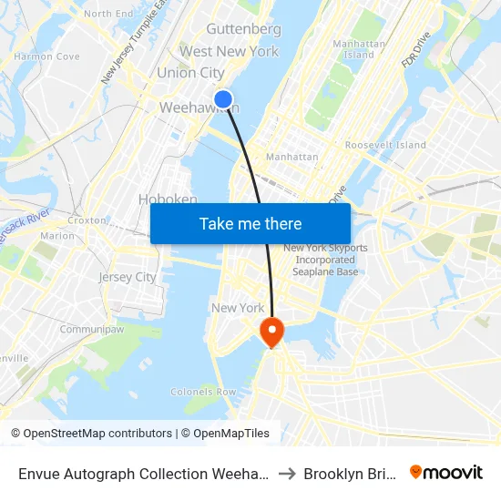 Envue Autograph Collection Weehawken to Brooklyn Bridge map