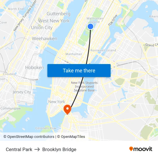 Central Park to Brooklyn Bridge map
