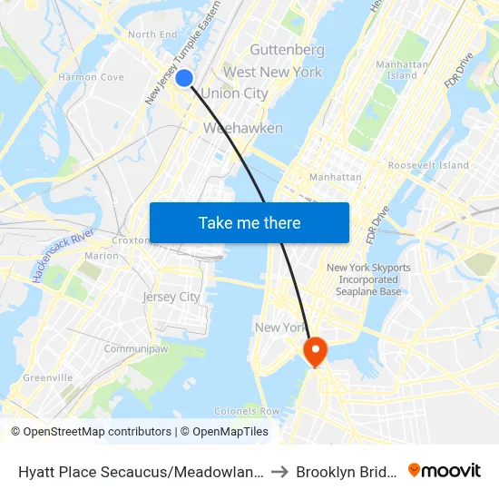 Hyatt Place Secaucus/Meadowlands to Brooklyn Bridge map