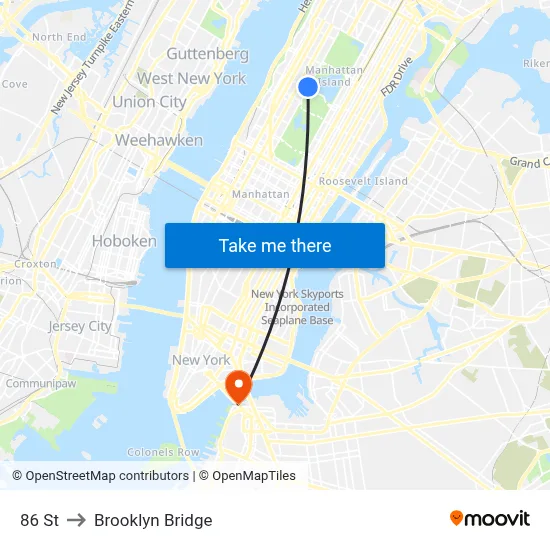 86 St to Brooklyn Bridge map