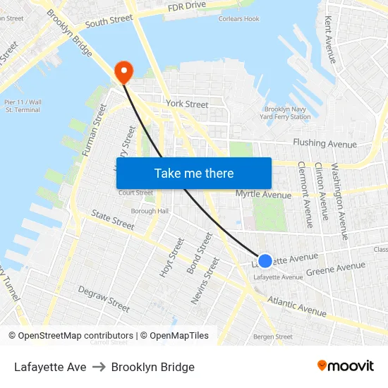 Lafayette Ave to Brooklyn Bridge map