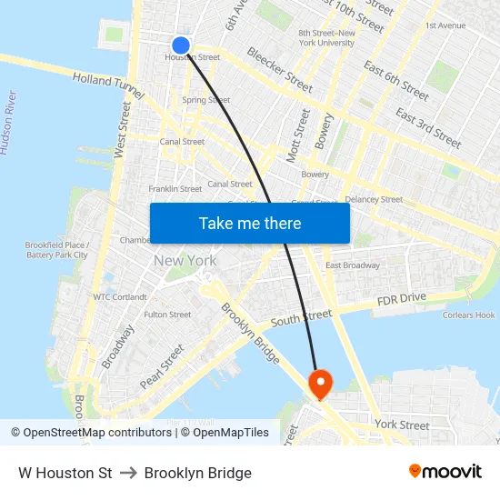W Houston St to Brooklyn Bridge map