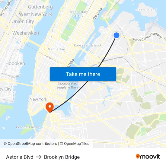 Astoria Blvd to Brooklyn Bridge map
