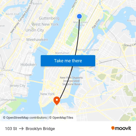 103 St to Brooklyn Bridge map