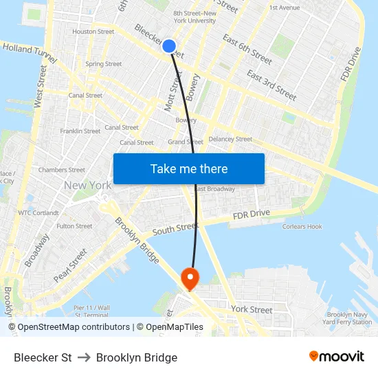 Bleecker St to Brooklyn Bridge map